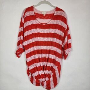 Anthropologie Top Womens LG Deletta Knit Red Striped Oversized Knotted Beachy